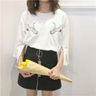 Crane Embroidered 3/4 Sleeve T-shirt