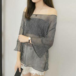 3/4-sleeve Off Shoulder See Through Top