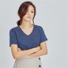 Round-neck Linen Striped T-shirt