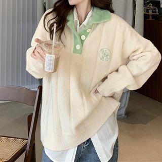 Long-sleeve Polo Collar Knit Sweater