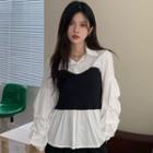 Mock Two-piece Two Tone Shirt Black & White - One Size