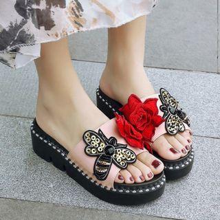 Applique Platform Slide Sandals