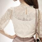 Set: 3/4-sleeve Sheer Lace Top + Camisole Top