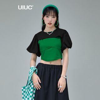 Puff-sleeve Cape Top Black - One Size