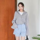 Wide Long-sleeve Pocket-front Plaid Shirt