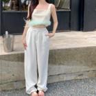 Fluffy Trim Cropped Camisole Top / Wide Leg Pants
