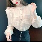 Frill Trim Lace Blouse Off-white - One Size