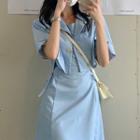 Short-sleeve One-button Jacket / Spaghetti Strap Mini A-line Dress