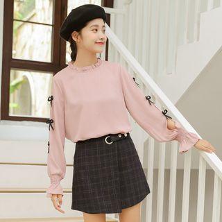Mock Neck Cut Out Sleeve Blouse