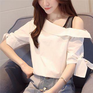 One-shoulder Short-sleeve Chiffon Top