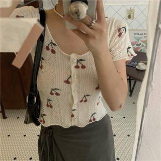 Short-sleeve Cherry Printed Top Cherry - One Size