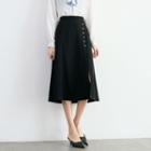 High-waist Button-up Midi A-line Skirt