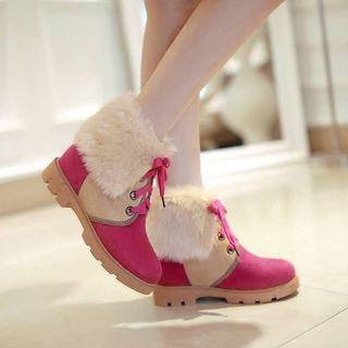 Color Block Lace-up Ankle Boots