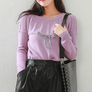 Striped Lace-up Knit Top