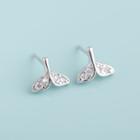 925 Sterling Silver Rhinestone Whale Tail Earring 1 Pair - Silver - One Size