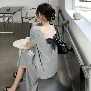 Bow Open Back Split A-line Dress