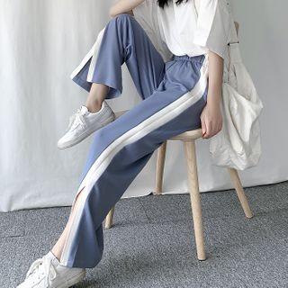 Slit-hem Contrast Striped Wide Leg Pants