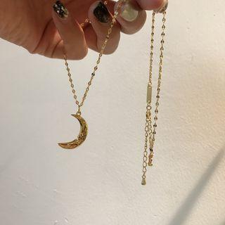 925 Sterling Silver Moon Pendant Necklace L194 - Gold - One Size