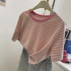 Color Block Striped T-shirt Pink - One Size