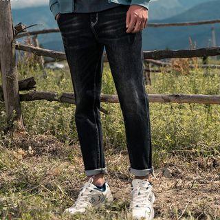 Midi Rise Washed Straight Leg Jeans