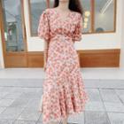 Floral Print Mermaid Midi Dress As Shown In Figure - One Size