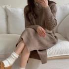 Raglan Zip-up Midi Rib-knit Dress
