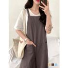 Sleeveless Dual-pocket Wide-leg Jumpsuit