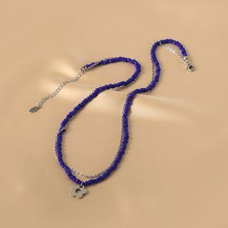 Flower Pendant Bead Choker 1 Pc - Blue - One Size