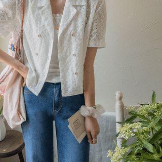 Eyelet-lace Double-breasted Blazer Ivory - One Size