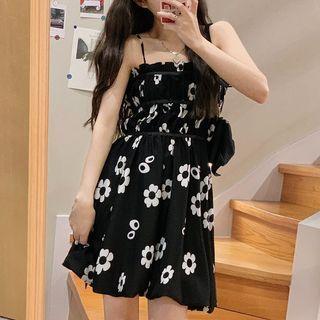 Spaghetti-strap Ruffle Trim Floral Dress