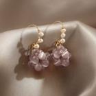 Cat Eye Stone Drop Earring 1 Pair - Purple & White & Gold - One Size