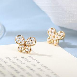 Faux Pearl Butterfly Stud Earring 1 Pair - Faux Pearl Butterfly Stud Earring - One Size