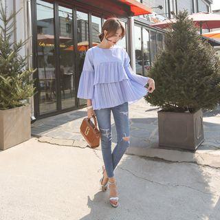 Pleated-detail Striped Top