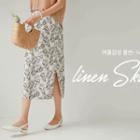 Linen Blend Foliage Midi Skirt