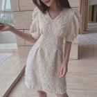 Short-sleeve Textured Mini Dress Off-white - One Size