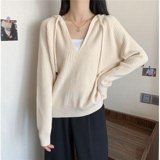 Ribbed Knit Hoodie Almond - One Size