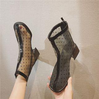 Mesh Chunky-heel Short Boots / Dotted Chunky-heel Short Boots