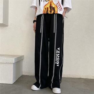 Lettering Zip-side Wide-leg Pants
