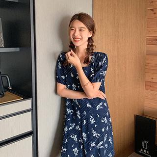 Squareneck Pattern Minidress
