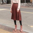 Pleated Velvet Long Skirt Brown - One Size