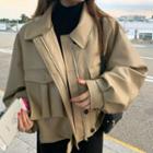 Faux Leather Zip Jacket / Midi A-line Skirt