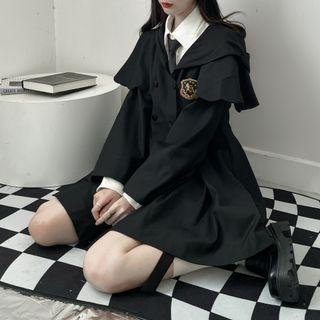 Hooded Double-breasted Cape / Mock Two-piece Sweater / A-line Skirt