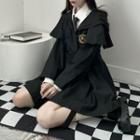 Hooded Double-breasted Cape / Mock Two-piece Sweater / A-line Skirt