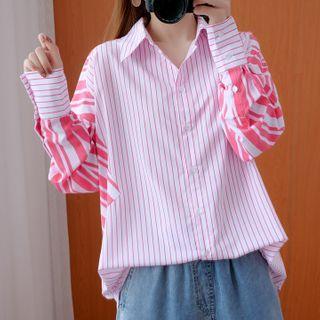 Long-sleeve Striped Shirt Red & White - One Size