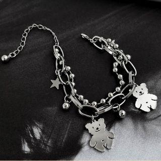 Bear Layered Alloy Bracelet 1pc - Silver - One Size