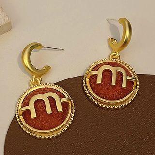 Lettering Open Hoop Drop Earring 1 Pair - Red - One Size