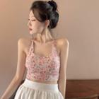 Open-back Cropped Tank Top Floral - One Size