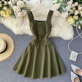 Plain Sleeveless Tank Top Dress Green - One Size
