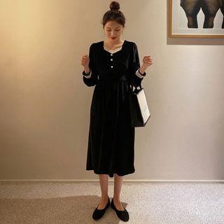 Long-sleeve Lace Trim Midi A-line Skirt