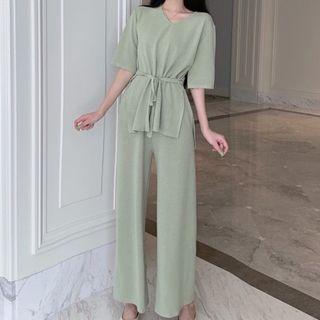 Elbow-sleeve Top / Wide-leg Pants